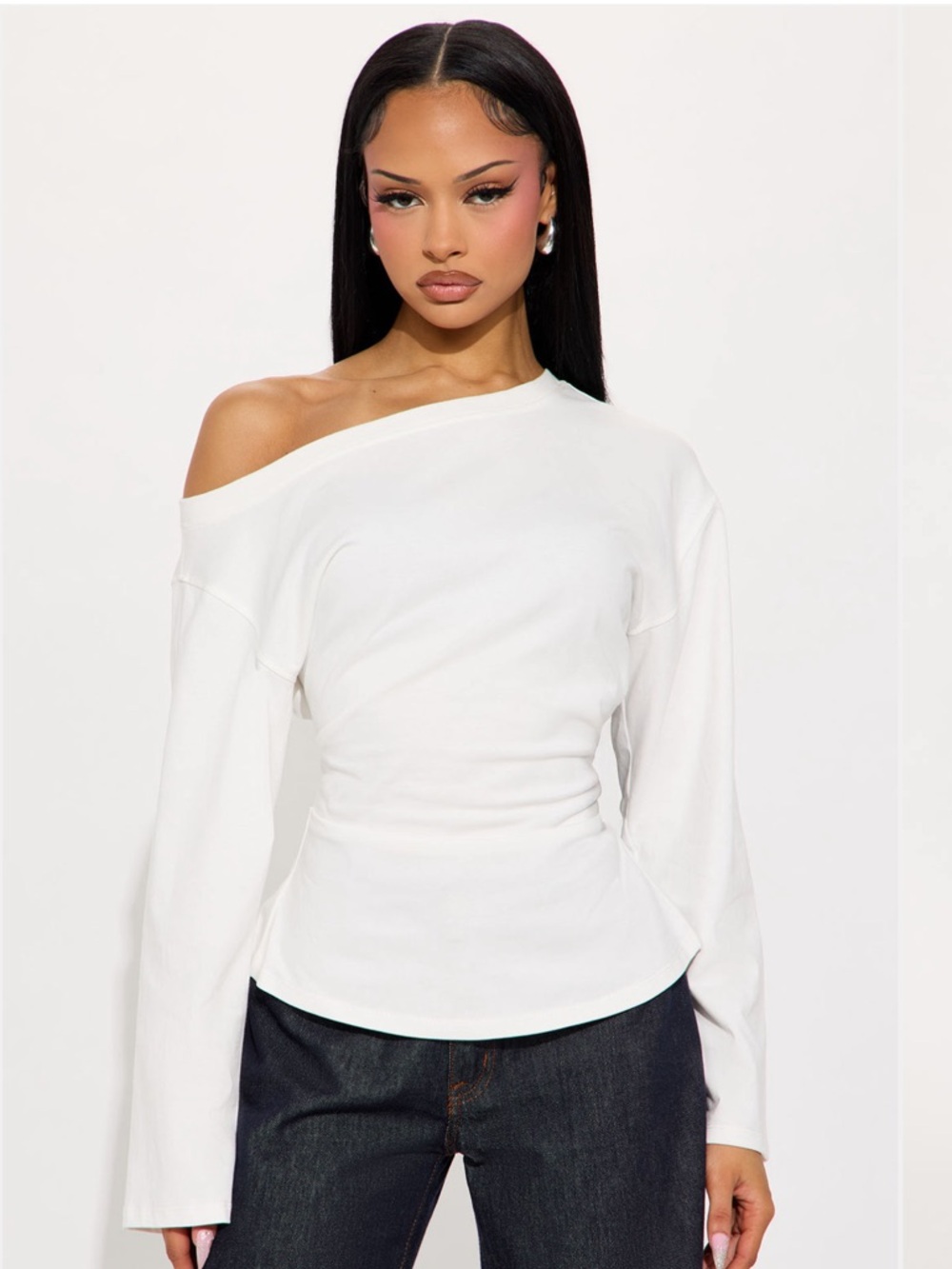 Off the Shoulder Long Sleeve Top - White